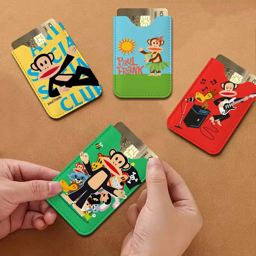 P-Paul Frank Lightweight Leather Card Holder Palm Pattern Protective Cover for Bus Card ID Card Compact Size