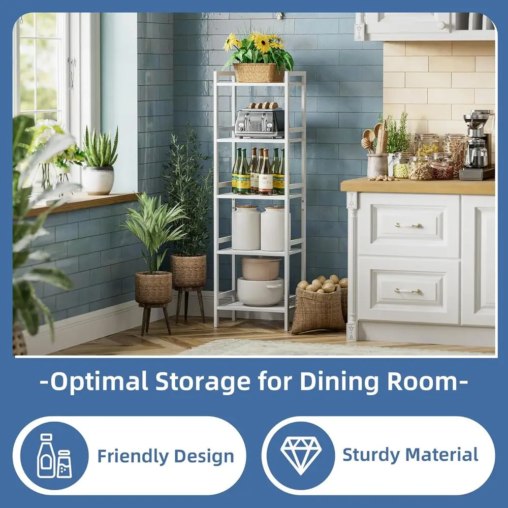 رف كتب نحيف باللون الأبيض مكون من 5 طبقات مع أرفف قابلة للتعديل لتخزين المكاتب المنزلية وغرفة النوم