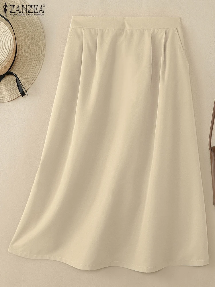 

ZANZEA женские повседневные мешковатые юбки с эластичной резинкой на талии, осенние однотонные макси-юбки, элегантный трапециевидный рабочий OL Faldas Saia 202, летний сарафан
