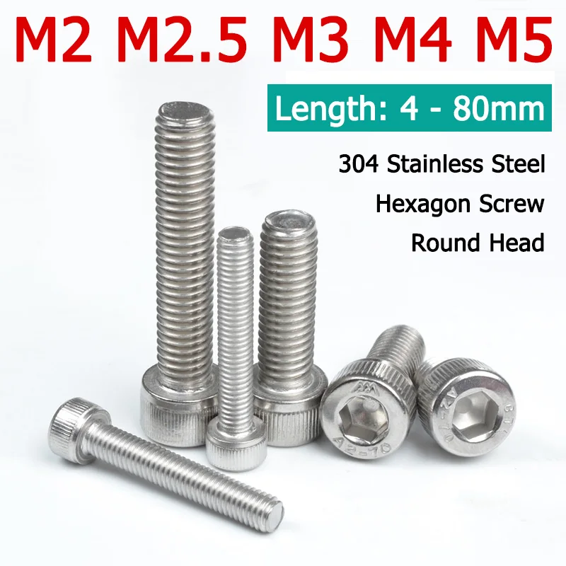 

10-25pcs M2 M2.5 M3 M4 M5 Hexagon Socket Screws 304 Stainless Steel Hexagon Hex Socket Head Cap Allen Bolt Lengthen Screw DIN912