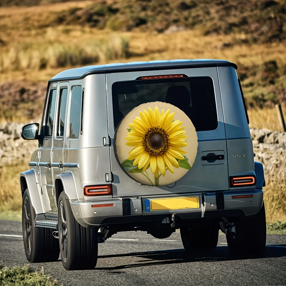 1pc 2D Flat Printing High-Quality Tire Cover, Vintage Sunflower Design, 100% Polyester Material (No Electric Components), Ideal