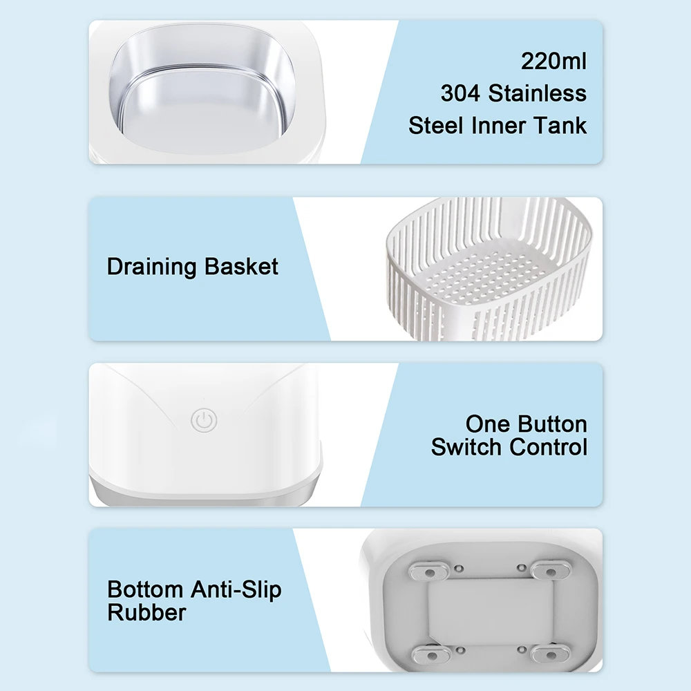 46kHz Ultrasonic Cleaner Portable Retainer Denture Cleaning Denture Bath Pulsating Cleaning Kit For Jewelry False Teeth Aligner