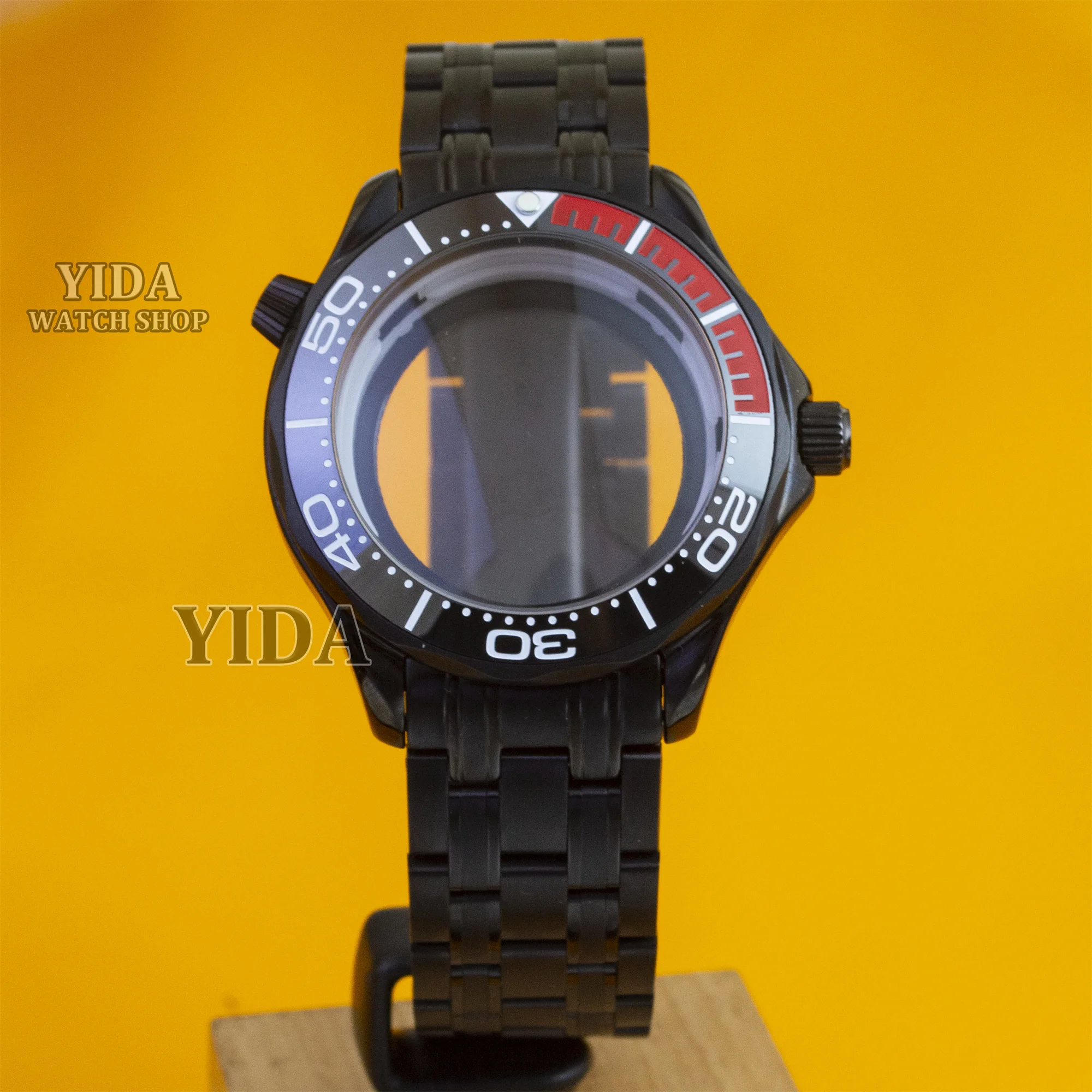 

NH35 Watch case Plating Black Stainless Steel 41mm Case Band Waterproof For Seamaster 300 NH35/NH36 Movement Parts Accessories