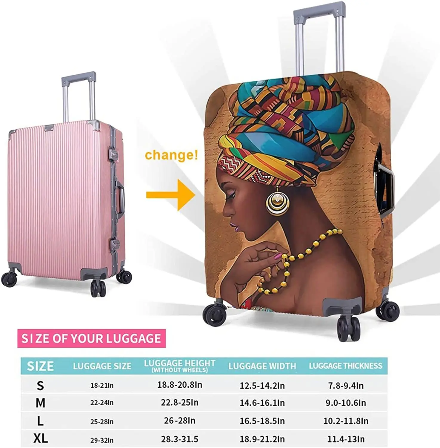 Travel Luggage Cover Black Woman African Woman Luggage Suitcase Protector Baggage Fit