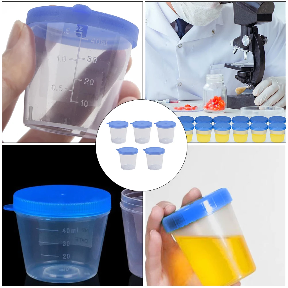 5 Pcs Disposable Urine Cup Specimen Cups with Lids Plastic Sample Clear Container