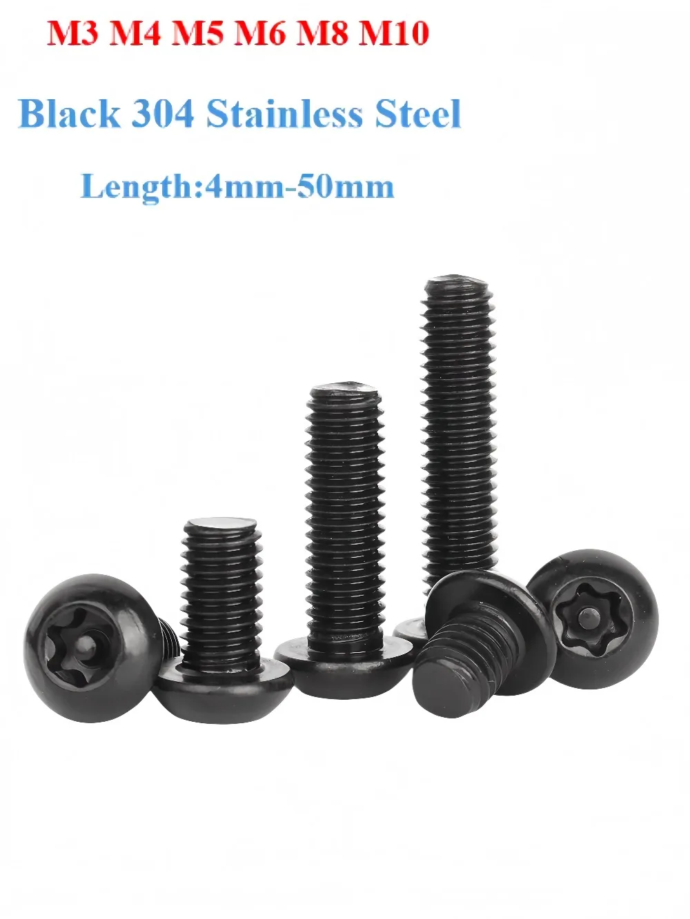 M3‑M10 Black 304 Stainless Steel Round Button Torx Security Screw With Pin, Anti‑Theft Tamper‑Proof Bolt 4‑50mm Hardware
