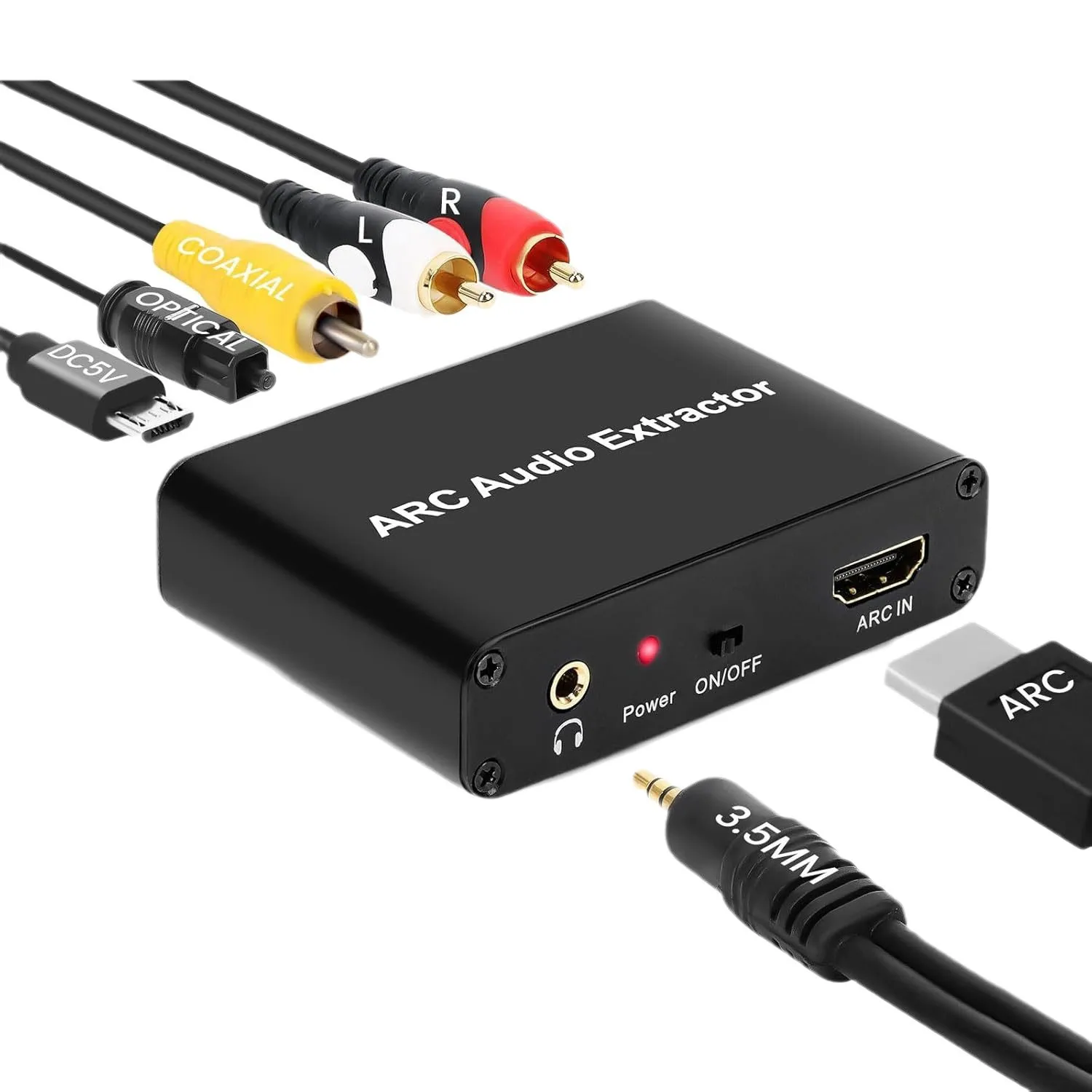 HDMI ARC Adapter, 192KHz HDMI ARC Audio Extractor with Optical SPDIF, Coaxial, 3.5mm L/R, RCA Stereo, HDMI ARC To RCA Optical Au