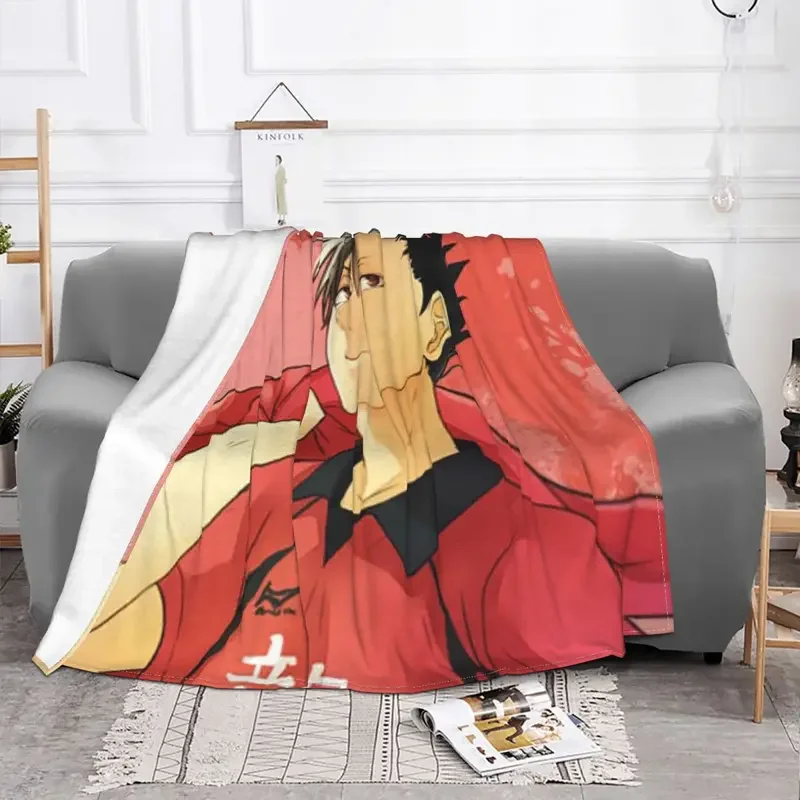 Anime Kuroo Tetsurou Knitted Blanket Flannel Haikyuu Japanese Volleyball Super Warm Throw Blanket for Car Sofa Couch Bedspread