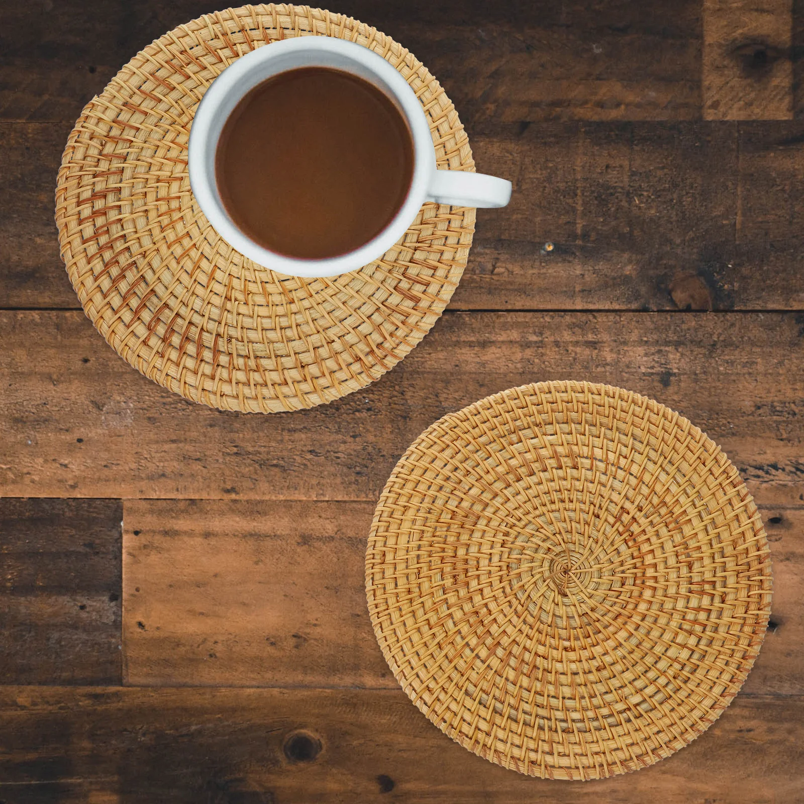 

2Pcs Handmade Woven Placemat Round Table Mat Set Heat Insulated Non Skid for Plates Cups Farmhouse Style Decorative Centerpiece