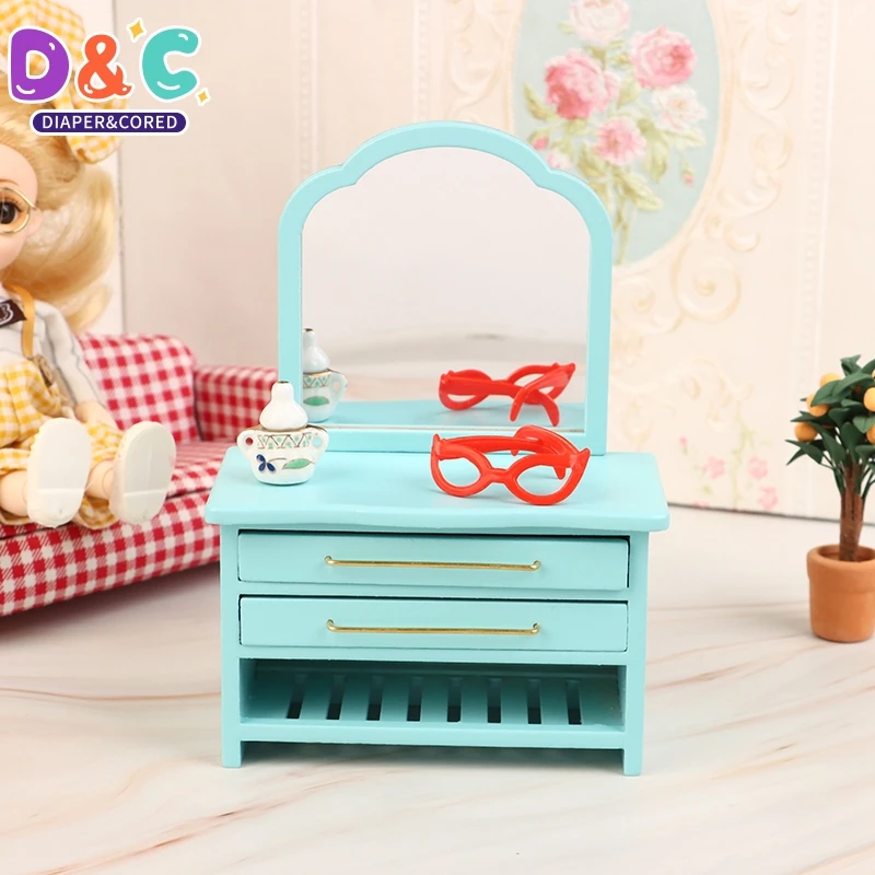 

1:12 Dollhouse Mini Dressing Table W/Mirror Storage Cabinet Mirror Cabinet Storage Cupboard Model Bathroom Furniture Decor Toy