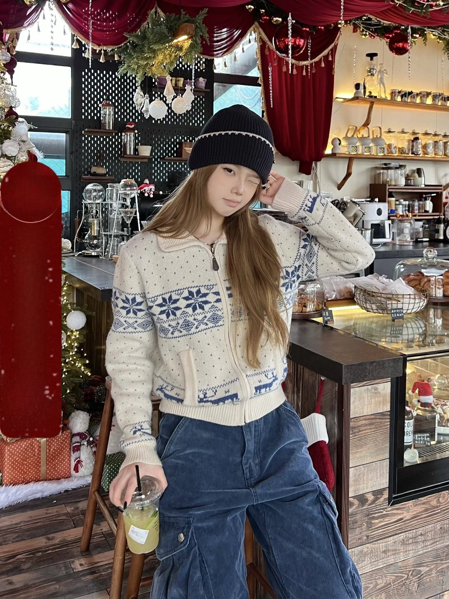 

Женский вязаный свитер XFX в американском ретро-стиле Fair Isle, свободный крой, осенне-зимний, повседневный, с воротником, длинными рукавами и молнией