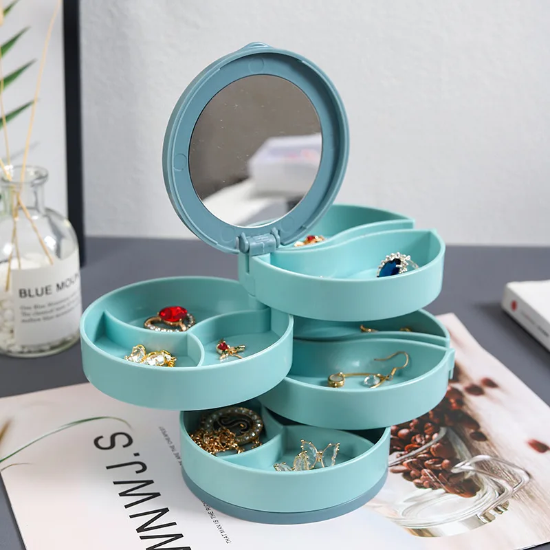 Multi-layer Rotating Jewelry Storage Box with Compartments for Storing Jewelry Earrings Necklaces Dust-proof Function