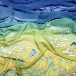 Tessuto Hanfu ricamato in stile antico da 1 m Tessuto da ricamo stampato con nuvole di montagna di coniglio Osmanthus per abito da costume da cucito fai-da-te
