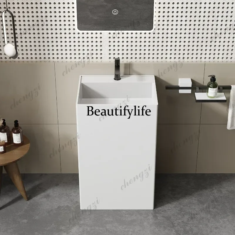 One-piece rectangular artificial stone column basin with faucet hole Floor-to-ceiling wash basin hotel  a17