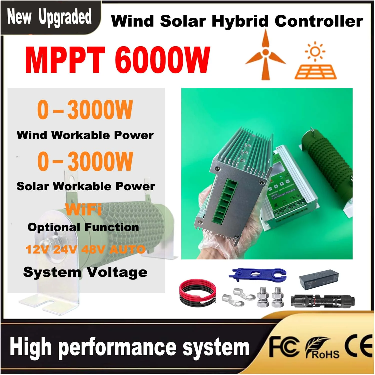 

12V 24V 48V 6000W Built-in WiFi Hybrid Wind Energy Solar Charging Controller MPPT Wind System Lifepo4 Lithium Lead Acid Battery