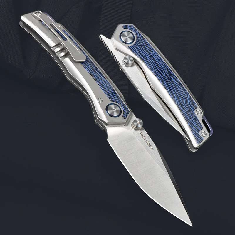 Free Wolf Blue Fairy 10CR15Mov Folding Knife Titanium Handle Flipper Bearing Outdoor Camping Survival Kitchen Pocket EDC Knife