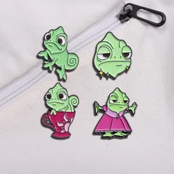 Princess Chameleon Lizard Enamel Pins Cartoon Fairy Tale Role Metal Brooch Backpack Lapel Badges Animal Jewelry Gift for Friends