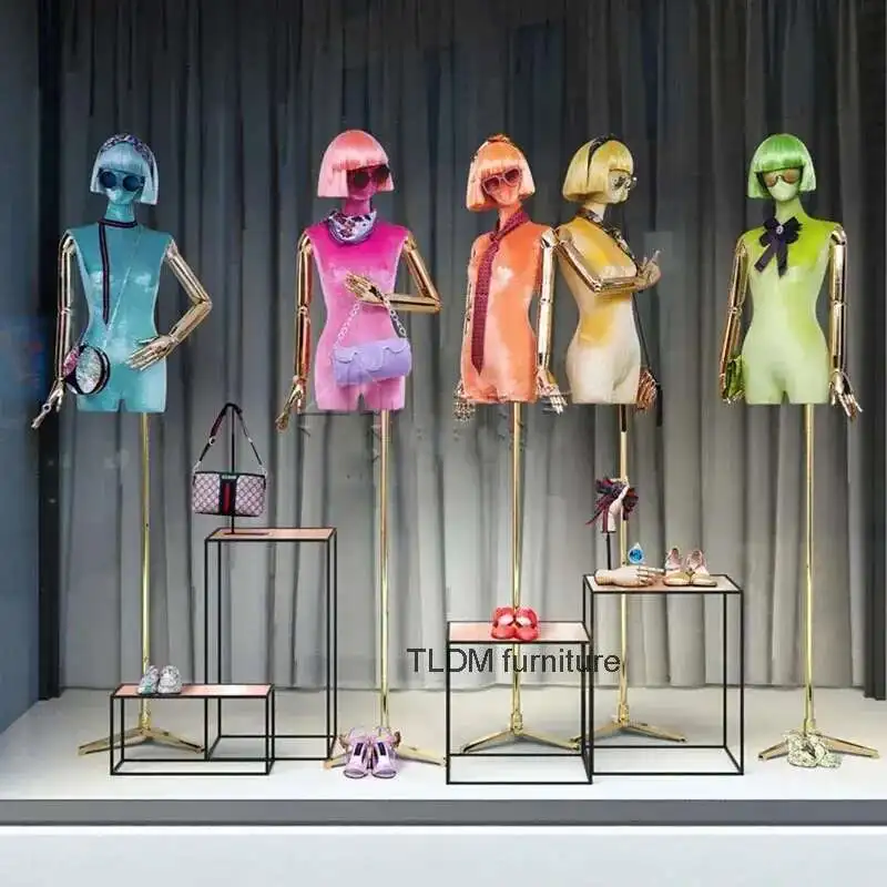 

Women's Clothing Store High-end Mannequin Colorful Cloth Cover Female Half-length Mannequin for Window Clothing Display Rack