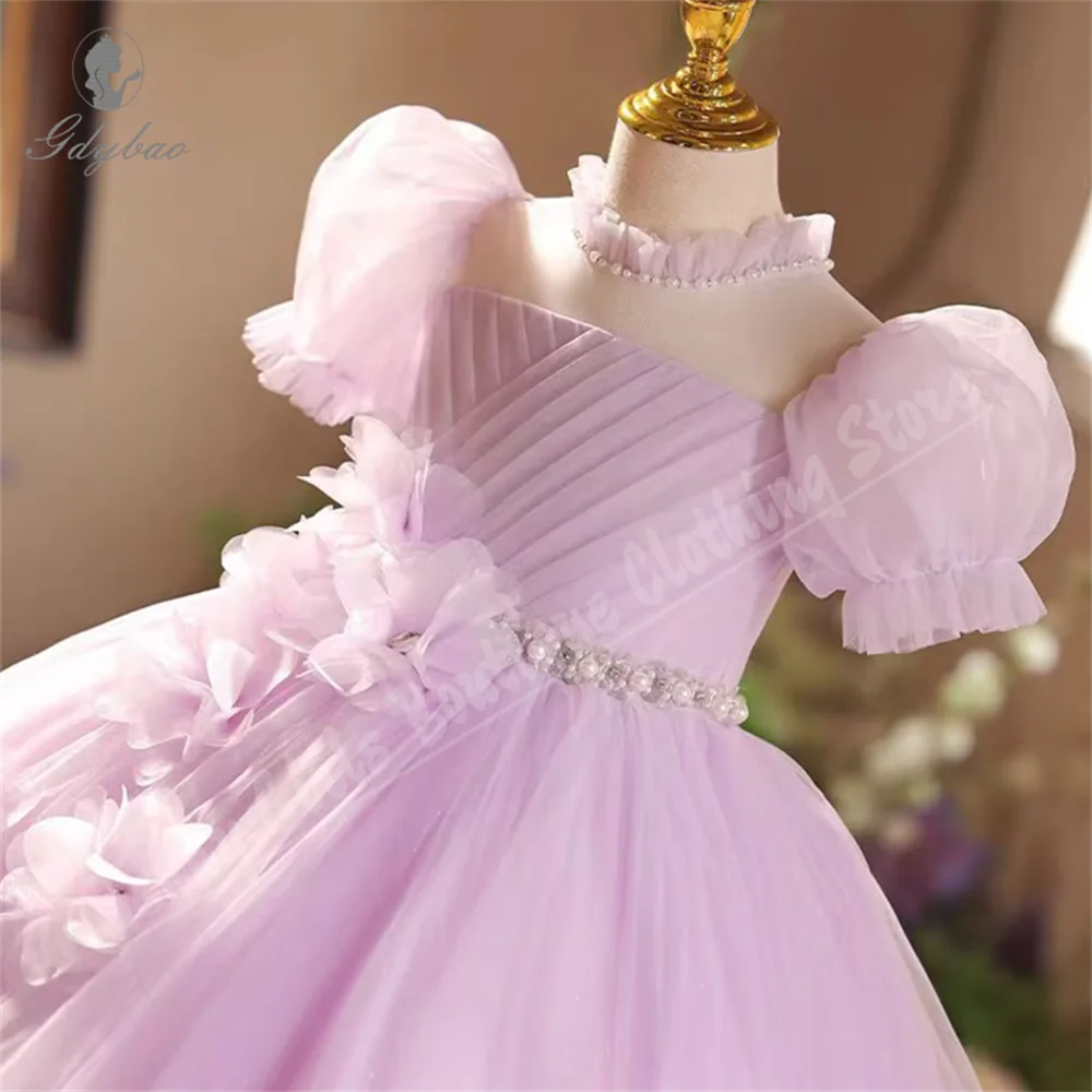 

Flower Girl Dress Wedding Applique Pearl Waist Adornment Tulle Birthday Pageant First Communion Children's Dresses