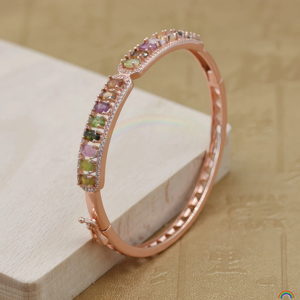 Natural Brazilian tourmaline bracelet S925 silver plated rose gold candy rainbow gradient bracelet Rwbuy brand design