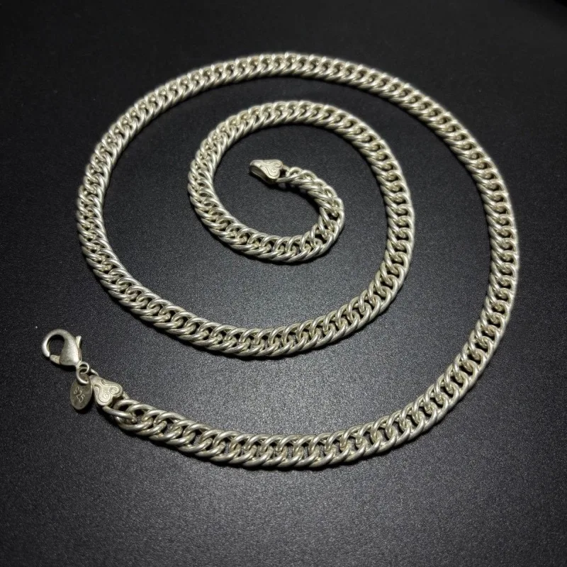 Nepalese Handmade Whip Chain, Vintage European Style Tibetan Silver Plated Necklace, Punk Simple Trendy Carved Jewelry Men Women