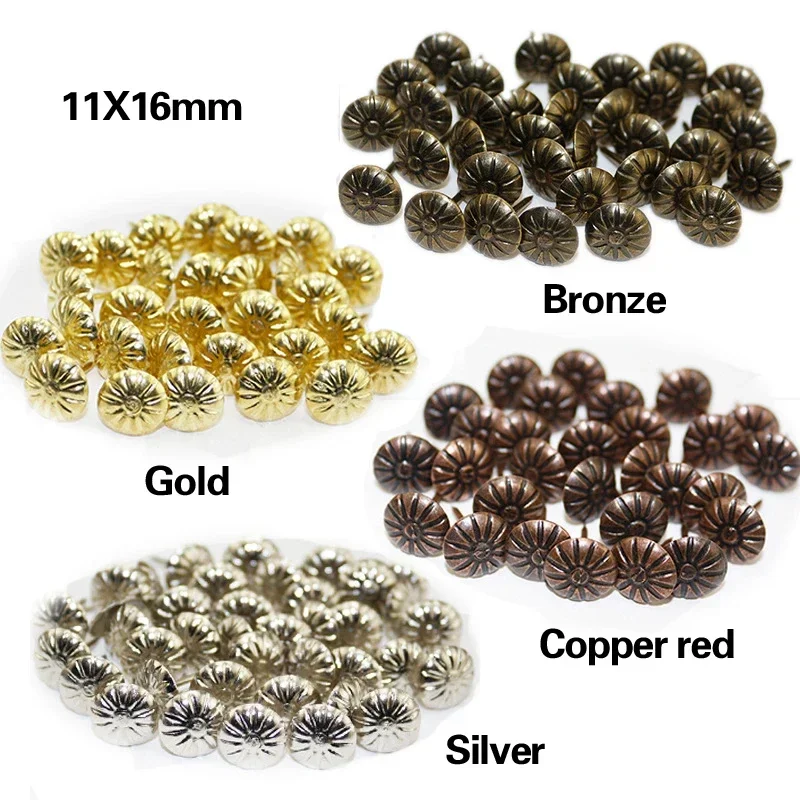 100Pcs Gold Brass Decorative Nails Tacks Applied Jewelry Gift Box Table Pushpins Furniture Hardware Woodwork Tool 11X16Mm