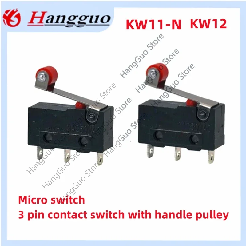 10PCS  20PCS KW11-N KW12 5A 125 250V SPDT 1NO 1NC Momentary Hinge Roller Lever Tact Micro Switches 3 Pins Mouse Reset Button