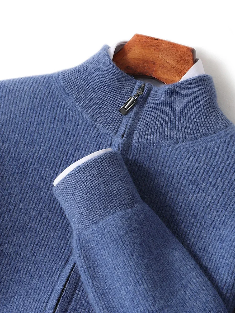 

Autumn Winter Men's Zipper Cardigan 100% Merino Wool Sweater Thick Mock Neck Long Sleeve Cashmere Coat Clothing JJ478
