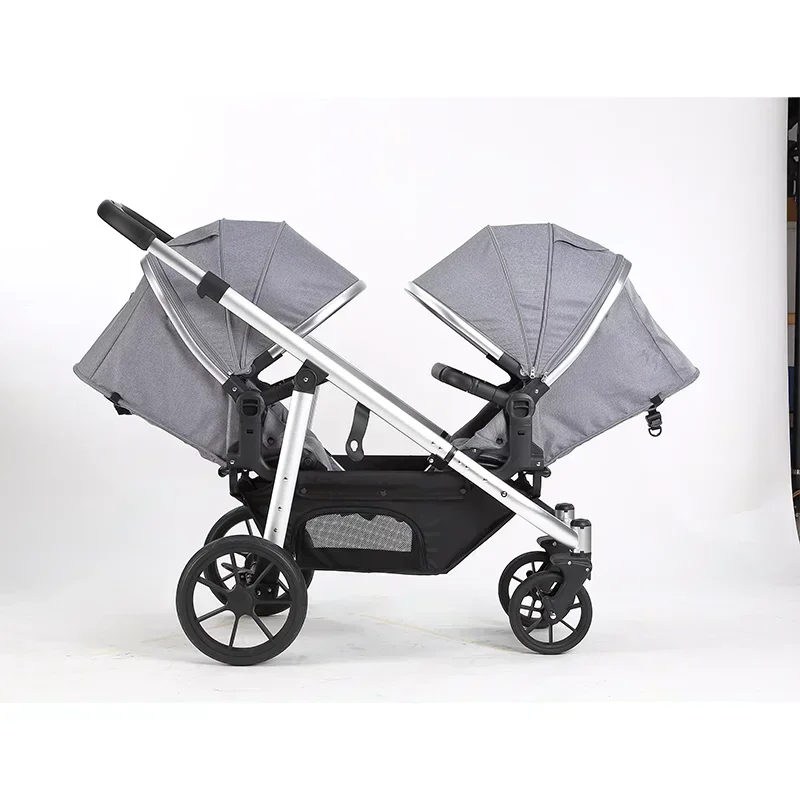 European Twin Baby Stroller Wholesale Foldable 3-In-1 Pram Car Infant Cart Double Seat Pushchair EVA Alloy Newborn Toddler