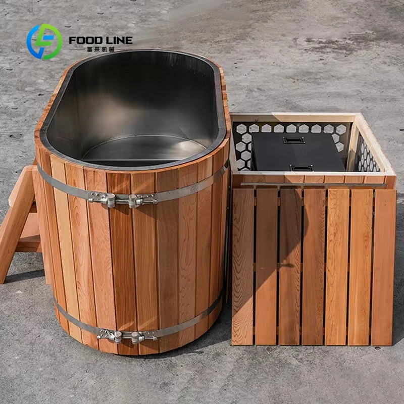 Customized WIFI Ozone Chiller Combined Cedar Barrel Ice Bath Spa Tub Red Wood Cold Plunge Tank for Athlete Muscle Recovery