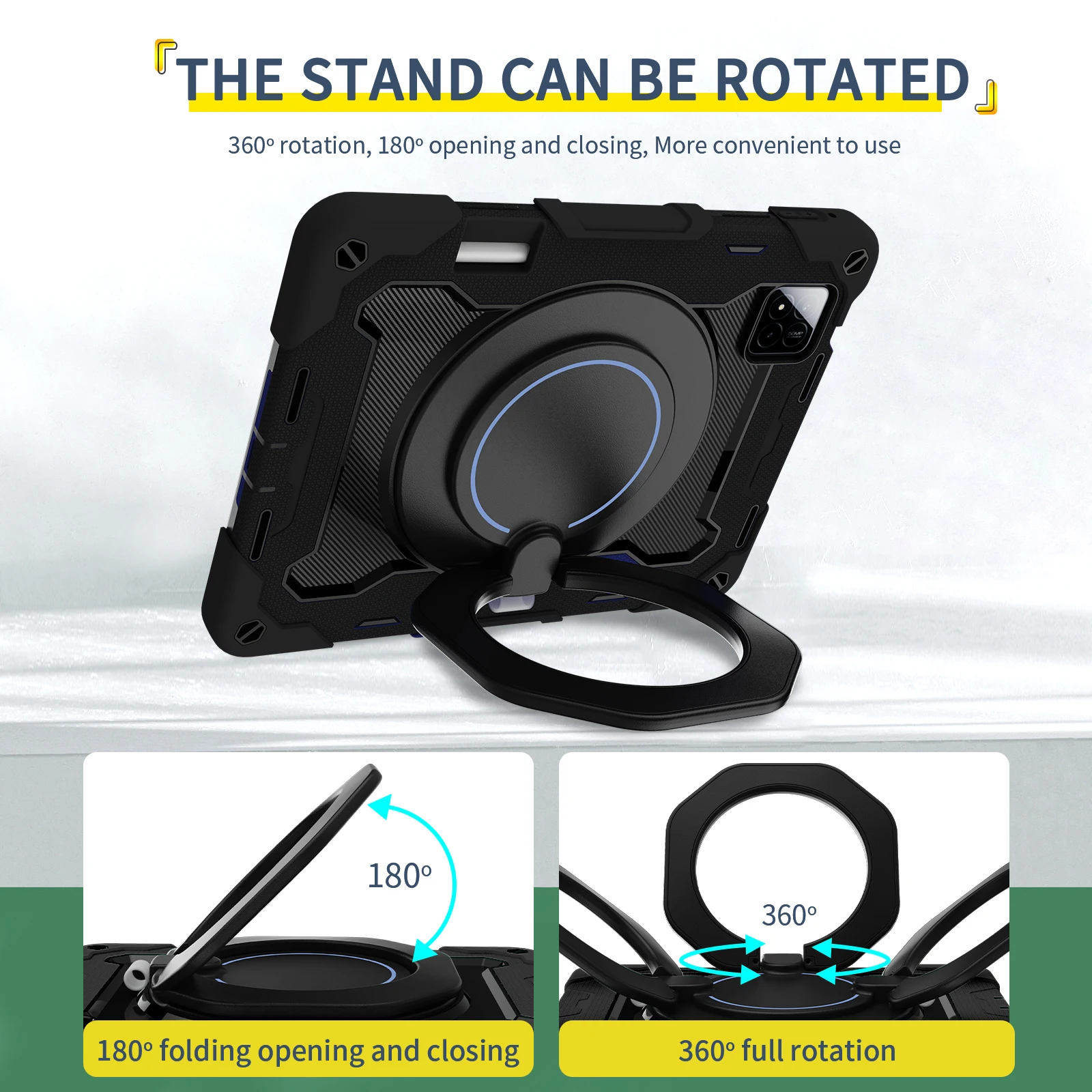 360 Rotatable Stand Case For Xiaomi Pad 7 Pro 2024 11.2 inch Heavy Duty Armor Shockproof Cover With Handle Grip 3-Layers Shell