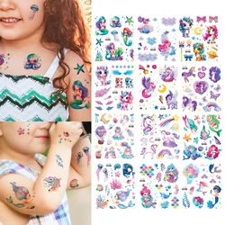 12pcs Kids Unicorn Mermaid Tattoo Colorful Glitter Powder Waterproof Temporary Sticker Cute Cartoon Body Art Arm Fake Tattoos