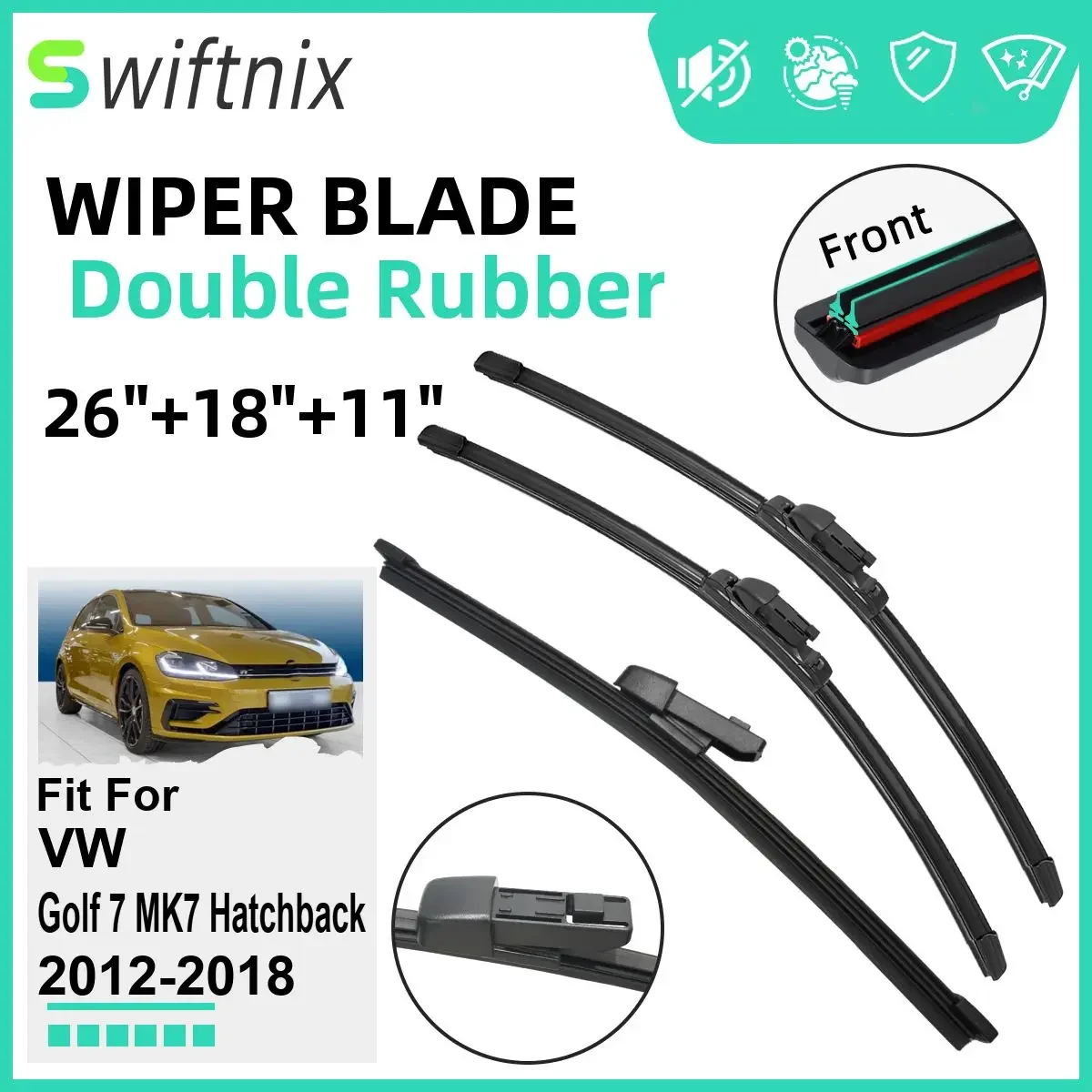 Double Rubber Car Wiper Blades for VW Golf 7 MK7 2012-2018 Windshield Wipers Rubber Car Accessories 2014 2015 2016 2017 2018