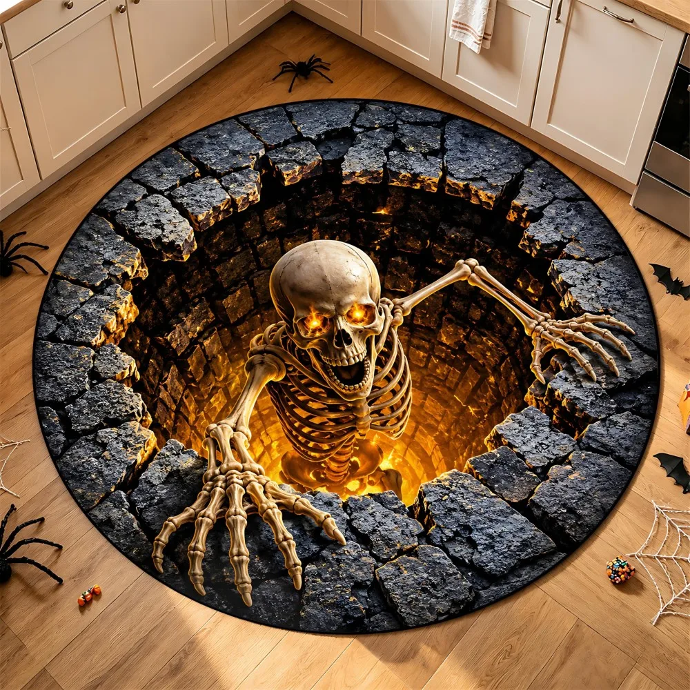Halloween Office Patio Skeleton Round Rug Living Room Sofa Hell Fire Carpet Bedroom Bedside Dinning Mat Home Decor