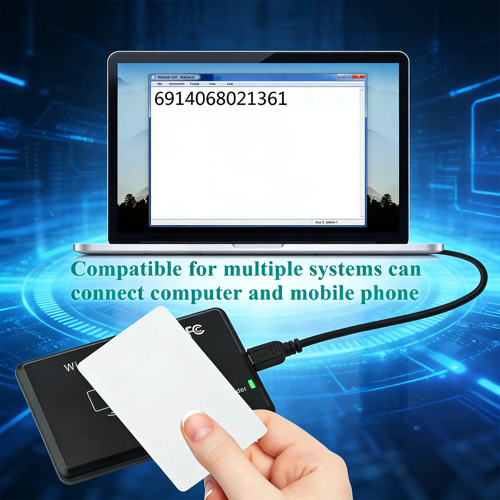 Contactless IC Card Reader Writer with LED Indicator/Buzzer RFID IC Card Reader Compatible for Windows Linux MacOS