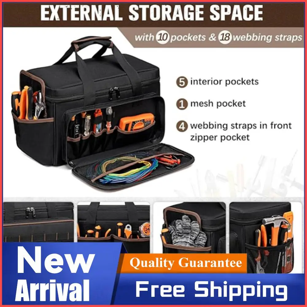 

17 Inch High Capacity Wide Mouth Tote with 20 Pockets Electricians Tool Bags Adjustable Shoulder Strap Large Tool Bag Organizer