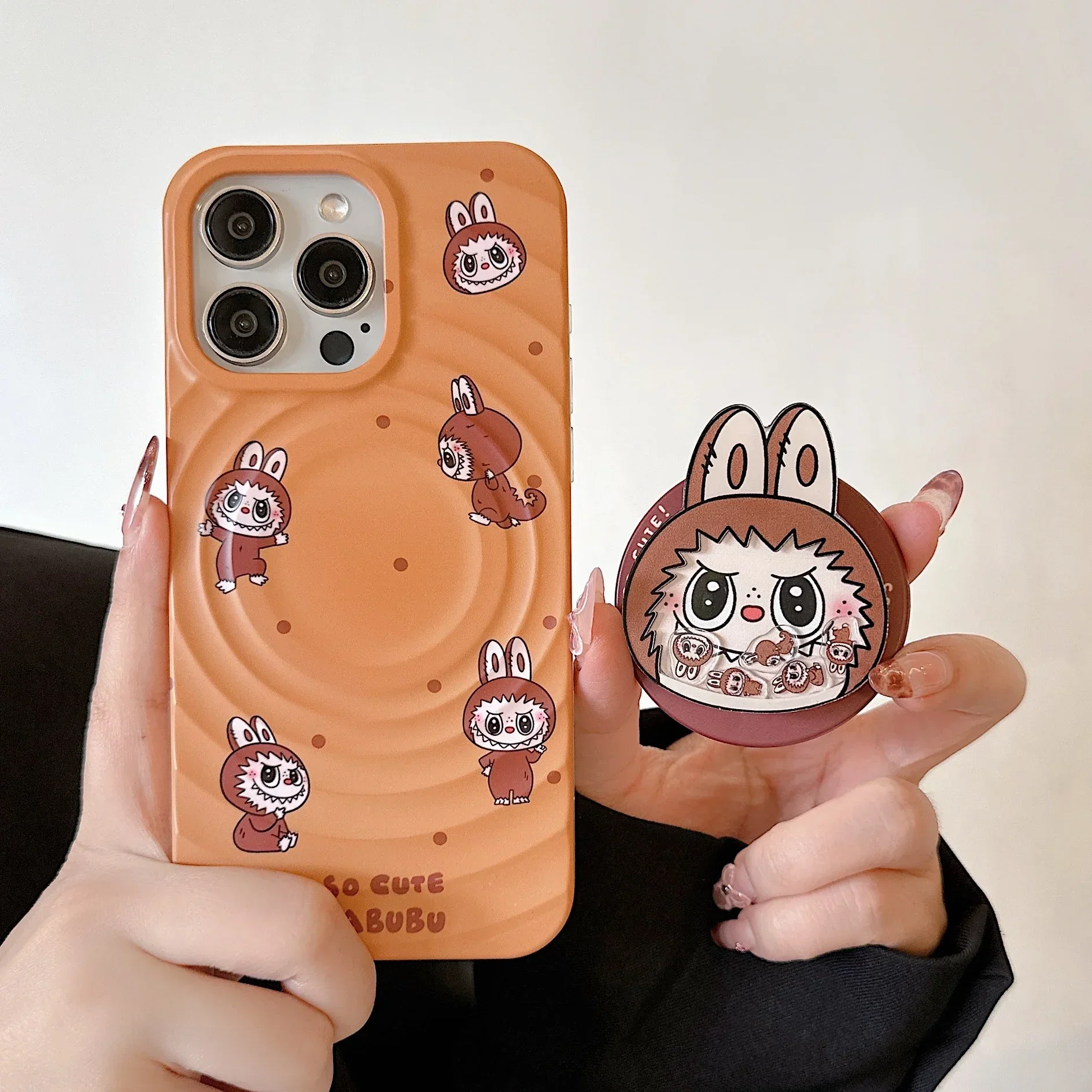 Kawaii roztomilá kreslený labubu magnetický úchop držák MagSafe bezdrátový nabít telefon pouzdro pro iPhone 16 15 14 13 12 pro maxi natvrdo zakrýt