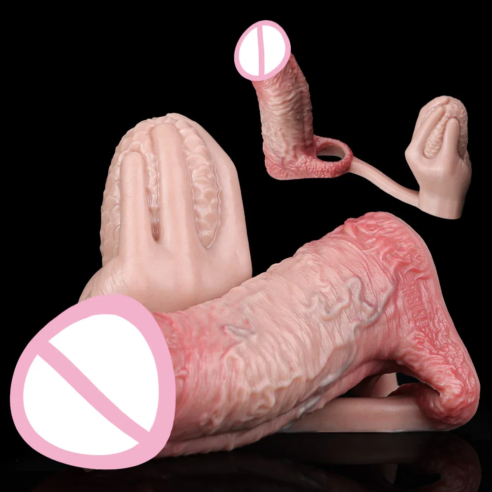 NNSX Silicone Penis Enlarger With Thick Butt Plug Cock Ring Skin Feeling Penis Sleeve For Men Dick Enlarge Prolong Pleasure