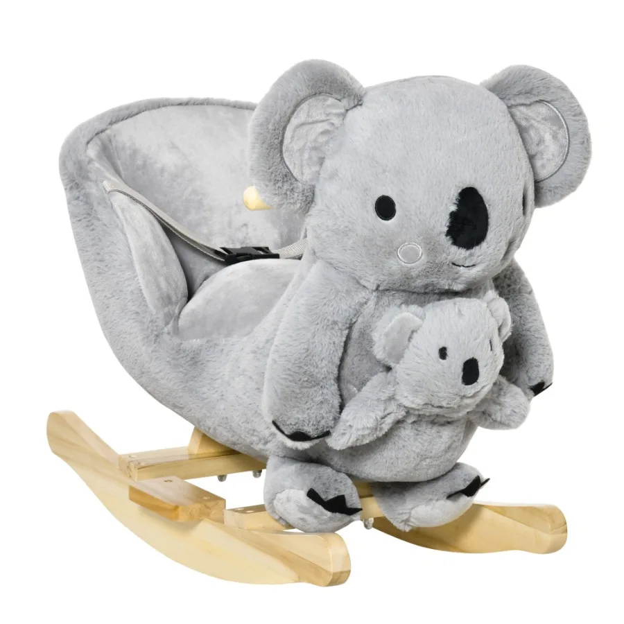 

Qaba RideOn Rocking Horse Koalashaped Rocker with Realistic Sounds for 1836 Months Gray