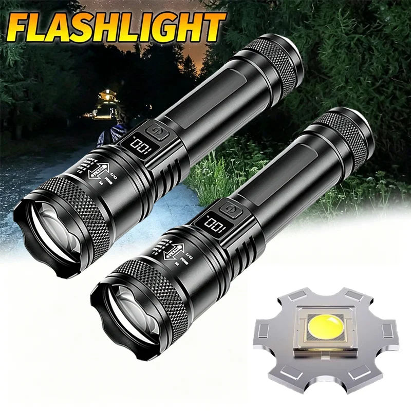 Hochleistungs-LED-Taschenlampe, über USB wiederaufladbar, superhelle Taschenlampe, zoombare Handlaterne für Camping, Outdoor-Angeln und Notfälle