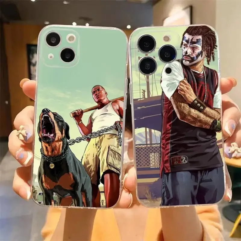 G-GTA 5 Game Cool Phone Case For iPhone 11 12 Mini 13 14 15 Pro XS Max X 8 7 6s Plus 5 SE XR Transparent Shell