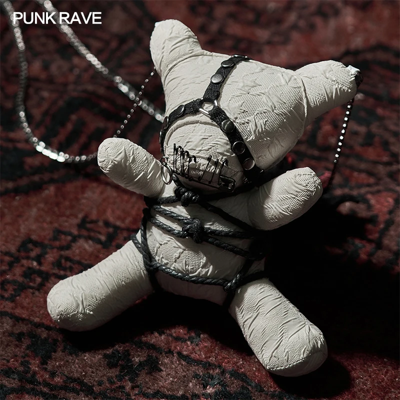 PUNK RAVE Gothic Cute Bear Textured Pleated Skirt Detachable Chain Soft Home Body Accessory