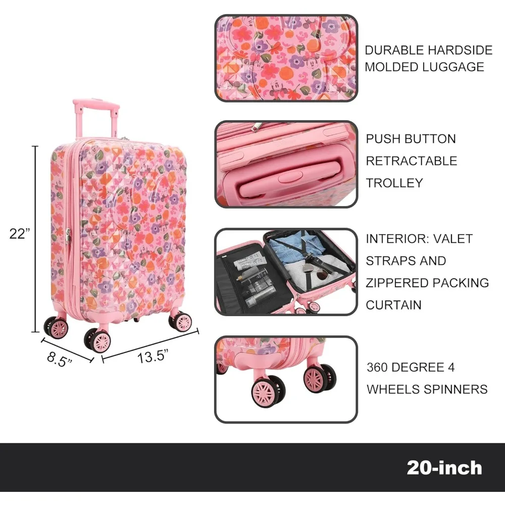 Minnie Mouse Print 20 Inch Hardshell Spinner Carry-On Suitcase with All-Over Design for Travel