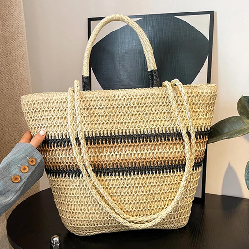 Summer Beach Party Purses Shopper Satchel New Women Braided Basket Clutches Top-handle Bag Large Straw Portable Shoulder Bag