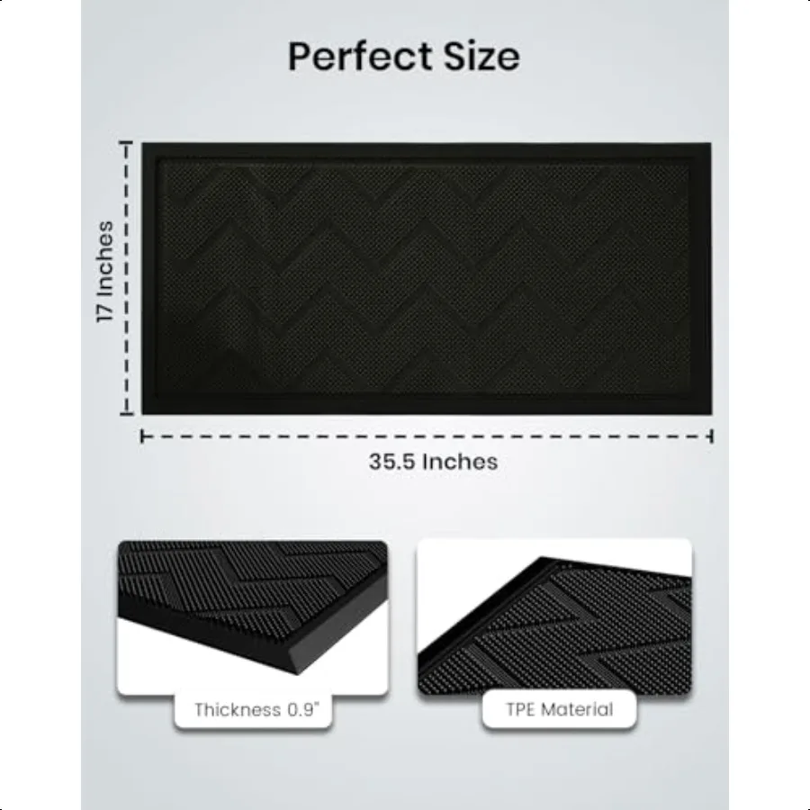 Front Door Mat for Outside Entrance 35.5"x17" AntiSlip DirtTrapping Waterproof Rubber Outdoor Mat with Textured Surface for Ent