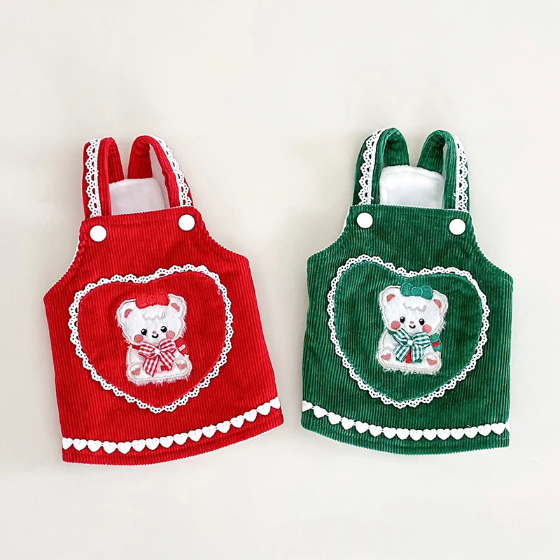 

Pet Embroidery Strap Skirt Cute Cat Clothes Christmas New Year Autumn Winter Cute Bear Dress Dog Dresses for Small Dogs