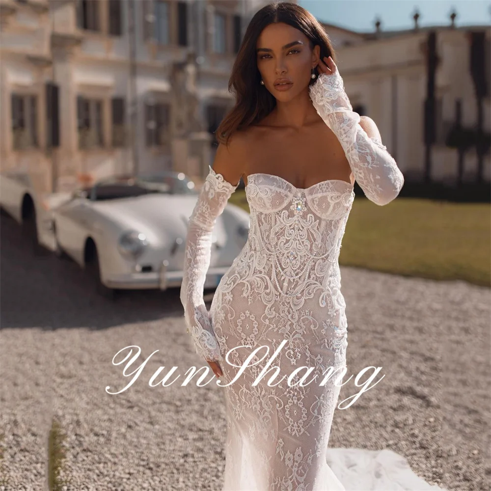 Yunshang Elegant Mermaid Wedding Dress Women 2024 Lace Open Back Sweetheart Long Sleeve Bridal Gown Vestido De Novia Customized