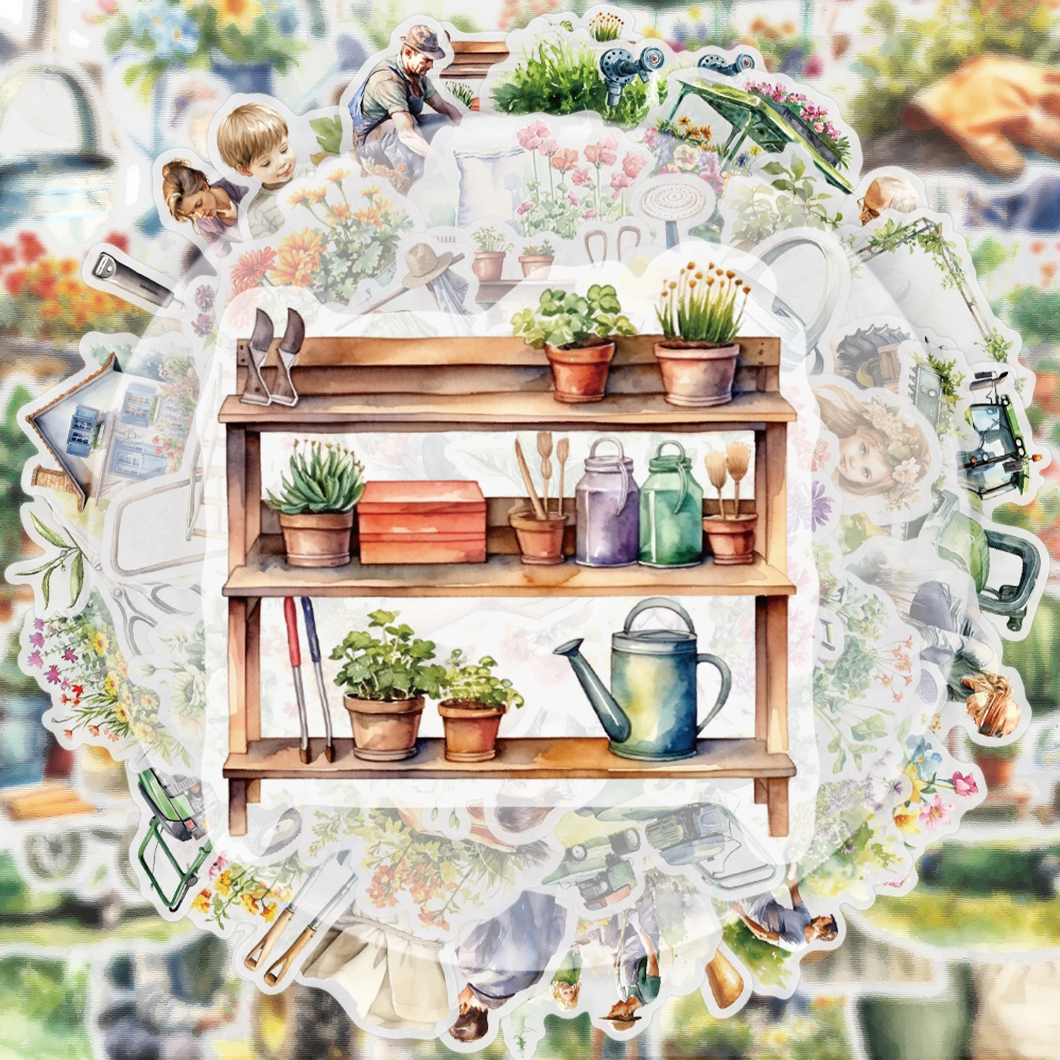 50 Transparent Green Garden Stickers, Suitable for Decorating Water Bottles, Laptops, Cell Phones, Suitcases, Skateboards, Guitars, Gift Boxes, and Party Decorations