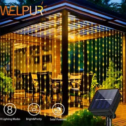 300Leds Solar Curtain String Light Outdoor Waterfall Garland Fairy Lights Garden Halloween Christmas Decoration Holiday Lighting