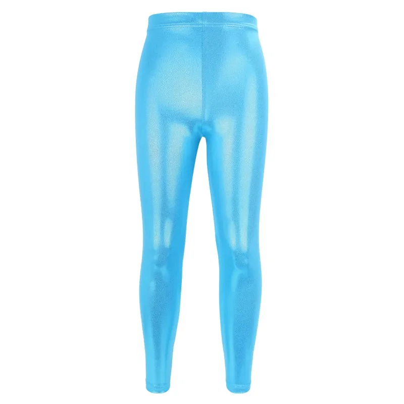  Kids Girls Dance Leggings Children's pencil pants Trousers Faux PU Leather Legging Slim trousers 